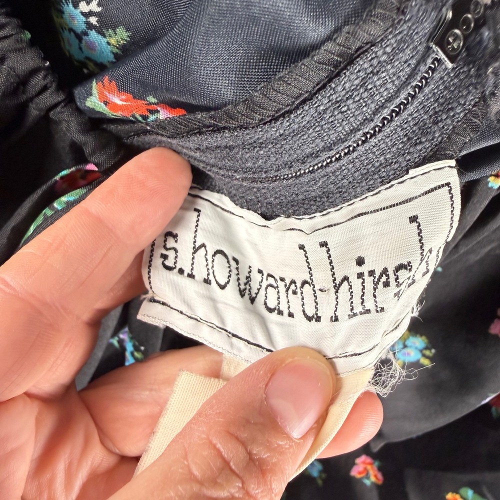 Vintage Black Balloon Sleeve Ditsy Dark‎ Floral Midi Peasant Dress Whimsigoth 12 - Picture 7 of 12